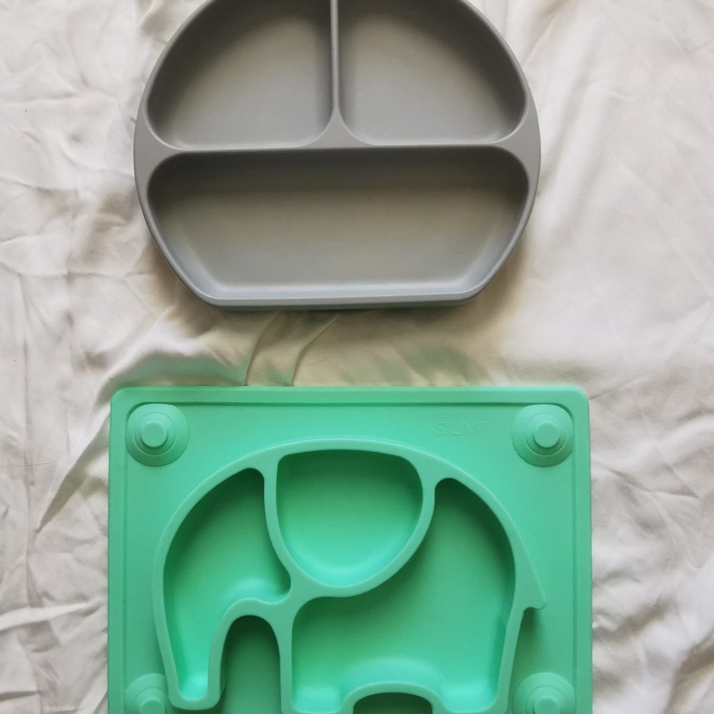 Silicone Bumkins Plate Grey Silicone Silvo Elephant Plate Teal